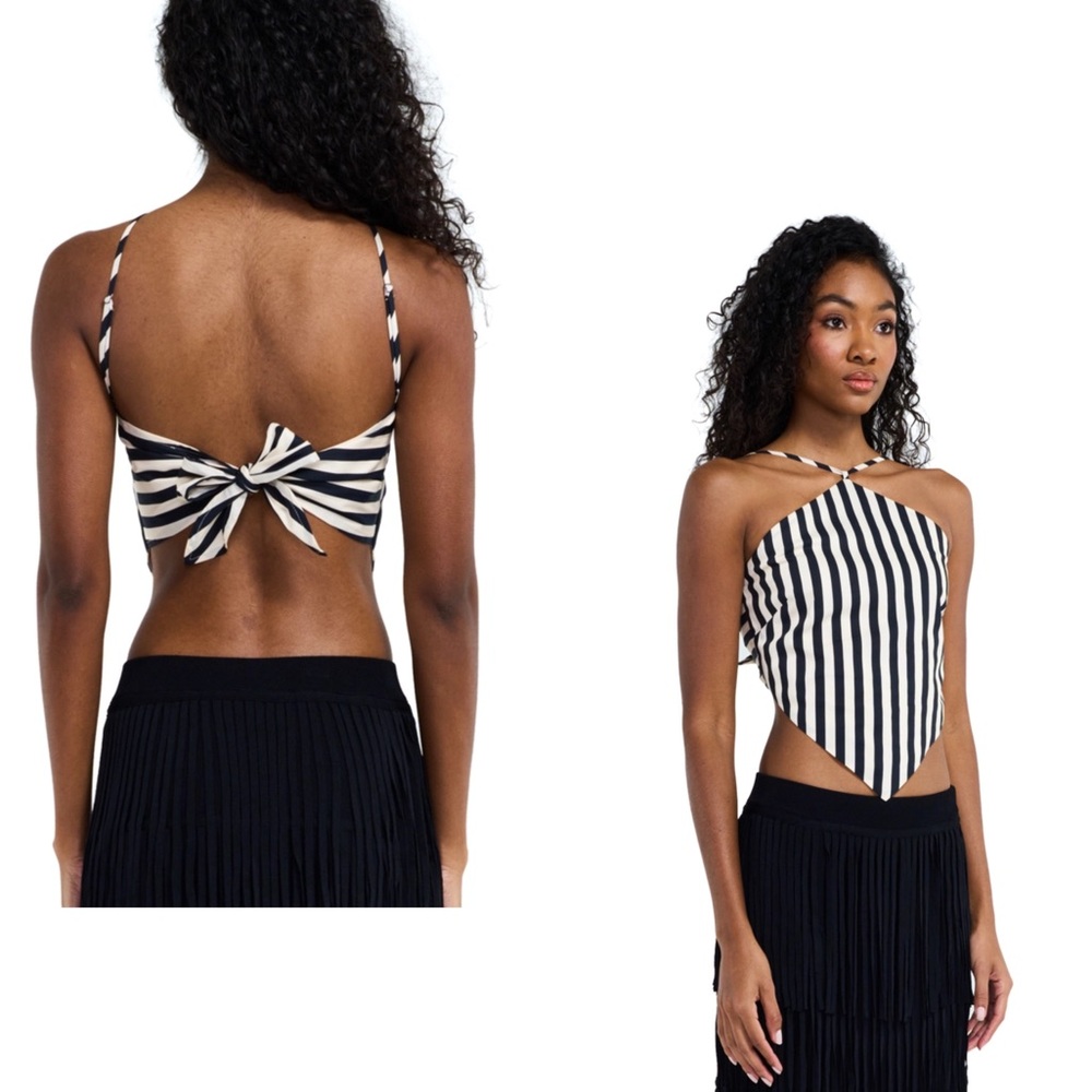 SIMON MILLER striped black and white Kit Poplin Tie Top